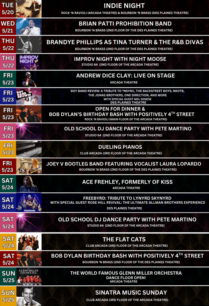 View upcoming events at Onesti Entertainment